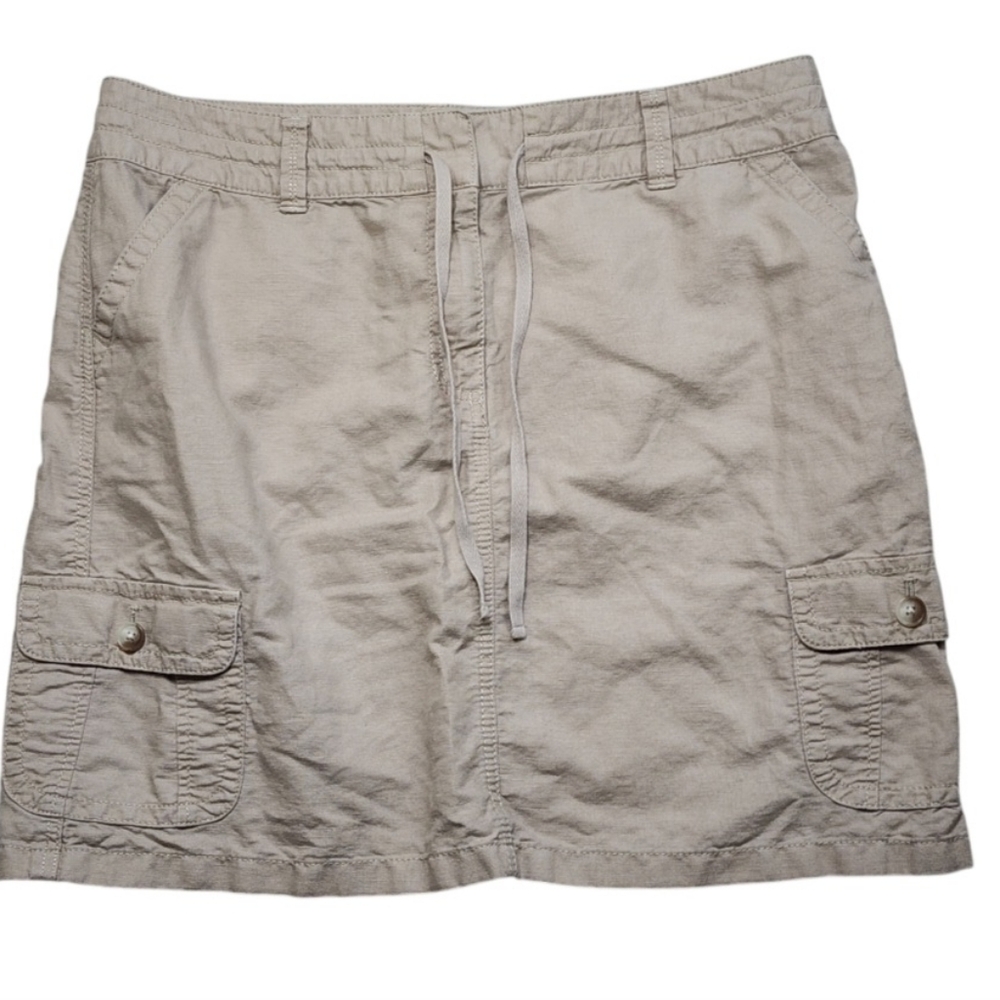 Womens Ann Taylor Factory Linen Blend Cargo Skirt Khaki Tan Size 14
